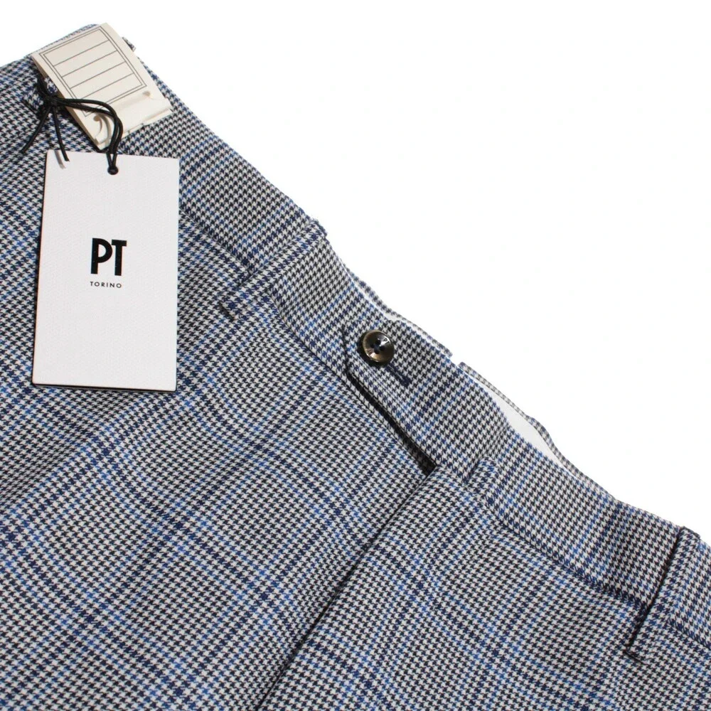 PT Torino NWT Dress Pants Size 50 (US 34) Slim Fit Super 100's Blue Check Wool